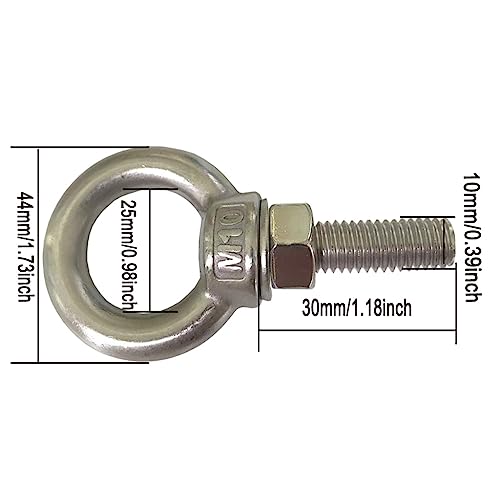 Image of Shoulder Eye Bolt, M10 Stainless Steel Eye Bolts 1.2 inch Heavy Duty EyeBolts Screws, 4 PCS M10 (Thread Length 30mm), Accessories Include Nuts and Washers Set