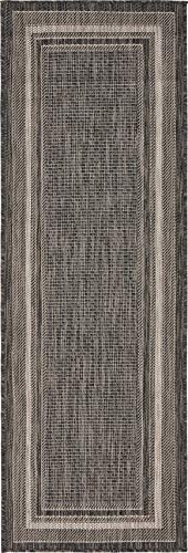 Tapete Unique Loom Outdoor Border 60x185 cm Negro/Marfil