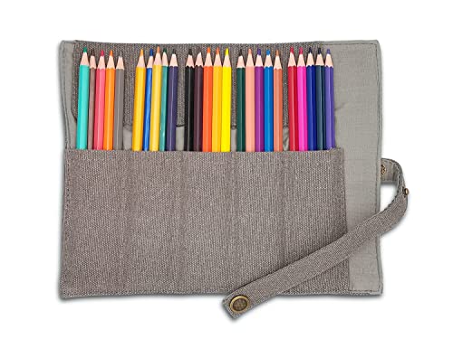 Image of Funny live Pure Color Pen Pencil Wrap Pencils Roll Holder,Simple Retro Style Pen Pouch Bag Coloring Pencils Organizer Holder Colored Pen Paint Brush Storage Pouch (Grey)