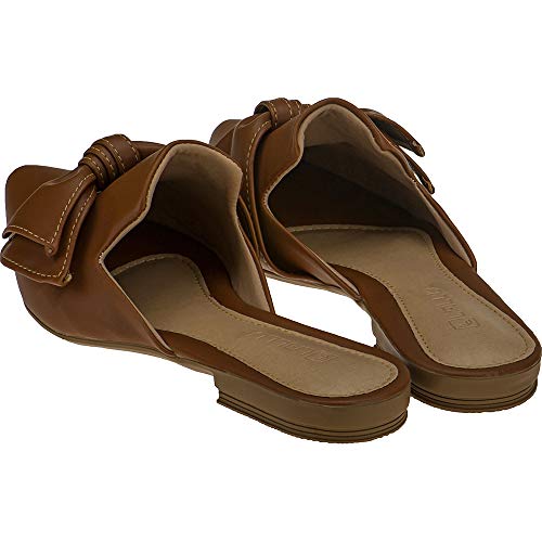 Mule Lallu Bico Fino Laço Moda Sapatilha Tamanho:36;Cor:Marrom