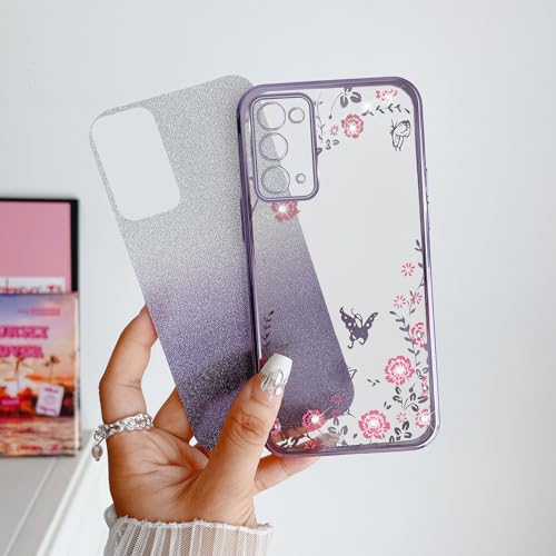 Image of for Note 20 Case,Galaxy Note 20 Case for Women Gradual Change Glitter Crystal Soft TPU Stylish Butterfly Floral Heart Clear Protective Cover with Strap for Samsung Note 20 (Purple)