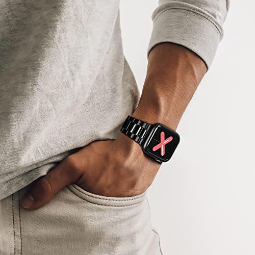 Iiteeology Compatible With Apple Watch Band Ceramic 49/45/44/42Mm, Stainless Steel Wristband Replacement Band For Iwatch Ultra Series Se 8/7/6/5//4/3/2/1, Black+Black #TOP5