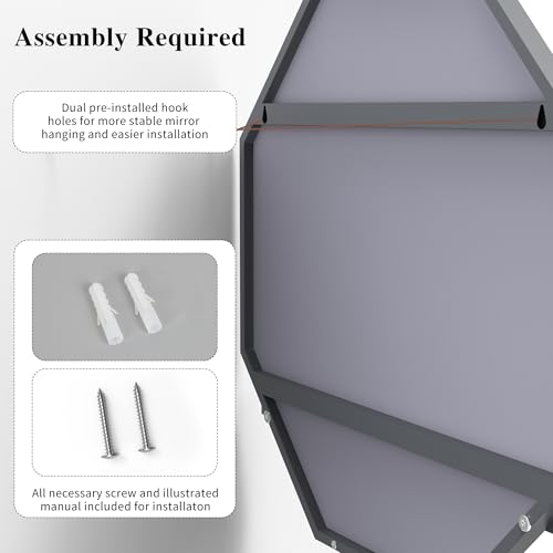 Image of BEAUTME 20x20 inch Octagon Wall Mirrors with Shelf and Hooks, Metal Framed Octagon Mirror for Entryway, Modern Farmhouse Decor Wall Mounted Mirror for Living Room Bedroom Entryway (Grey)