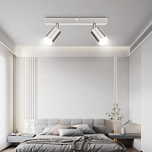 Ketom GU10 Deckenstrahler LED, Deckenstrahler 2 Flammig, LED Deckenleuchte Schwenkbar, Mattes Nickel Deckenlampe Spot, Modern Strahler Deckenspot für Küche, Wohnzimmer, Schlafzimmer