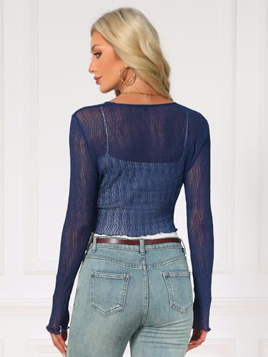 Image of Allegra K Bolero Shrug for Women's Sheer Mesh Tie Front Textured Crop Shrug for Evening Dresses