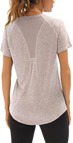 Wayleb UV Sportshirt Damen Kurzarm V-Ausschnitt Sommer T-Shirts Mesh Rücken | Leicht, Atmungsaktiv, Schnelltrocknend, Mesh-Rückseite, Lockere Passform, Sommer, Laufen, Fitness, Yog