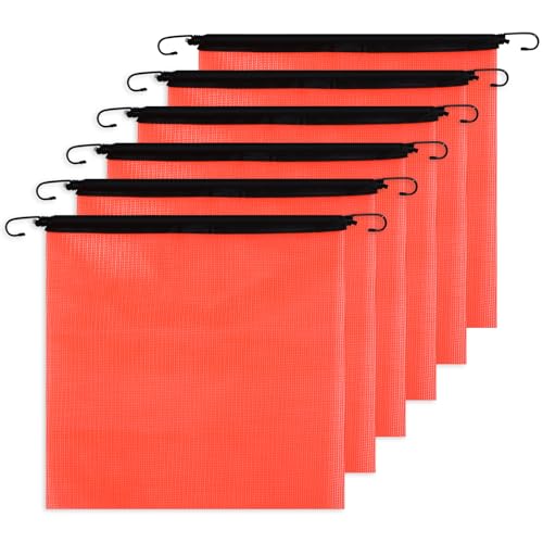 Qianyu 6 PCS Safety Flag Set, 18 x 18 Inch Safety Warning Mesh Orange Red Oversize Load Sign Durable Load Flag with Vinyl Welt Bungee Cord Hook for Truck Trailer Pilot Cars Large Cargo