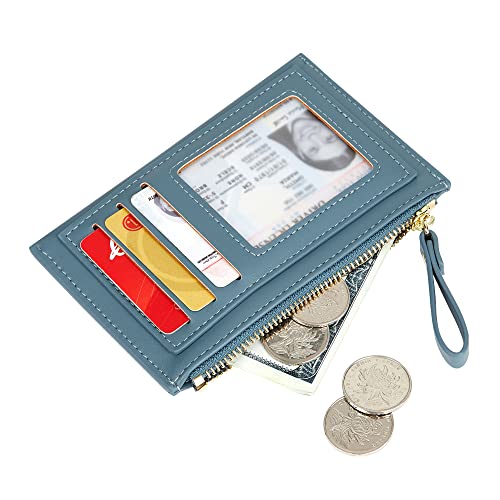 Women's Leather Slim Minimalist Card Holder Case Cute Small Zipper Coin Change Wallet, Yellow, Blue2