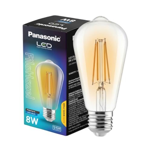 Image of Panasonic Filahazel 8W ST64 LED Filament Bulb | Vintage Tinted Glass Decorative Bulb | Warm White 2700K | E27 Base | In-Built Surge Protection | For Home & Office Decoration
