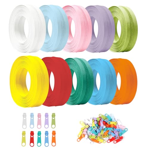 10 Farben 3mm Reißverschluss 30m Nylon Reißverschlüsse mit 50 Schieber Reißverschluss Set für Nähen Kleidung Taschen Basteln & DIY Projekte