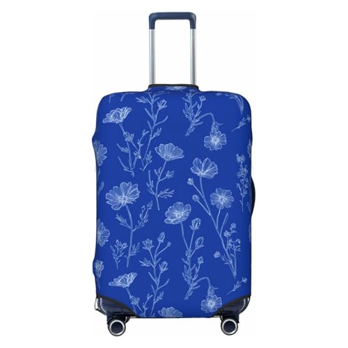 Botanical White Wildflowers On Blue Elastic Travel Luggage Covers Dustproof Scratch-Resistant Suitcase Protector Fit 22-24 Inch