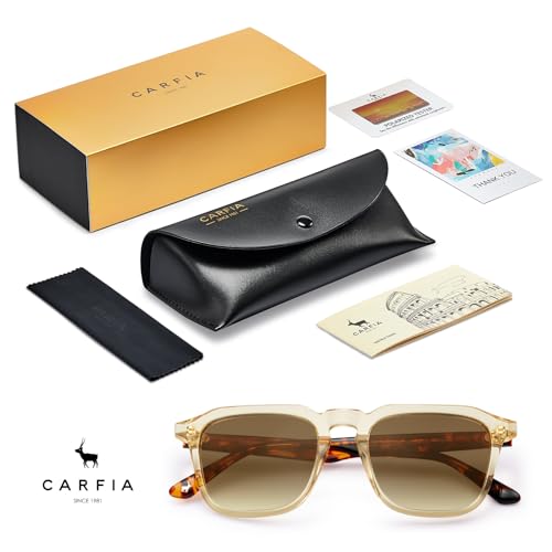 Image of CARFIA Retro Sunglasses for Men Polarized UV400 Protection, Hand-crafted Acetate, 60s Style Square Cool Sun Glasses