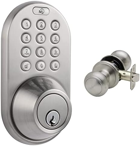 MiLocks DF-02SN Electronic Keyless Entry Touchpad Deadbolt Door Lock & Copper Creek CK2020SS Colonial Door Knob, Passage Function, 1 Pack, Satin Stainless