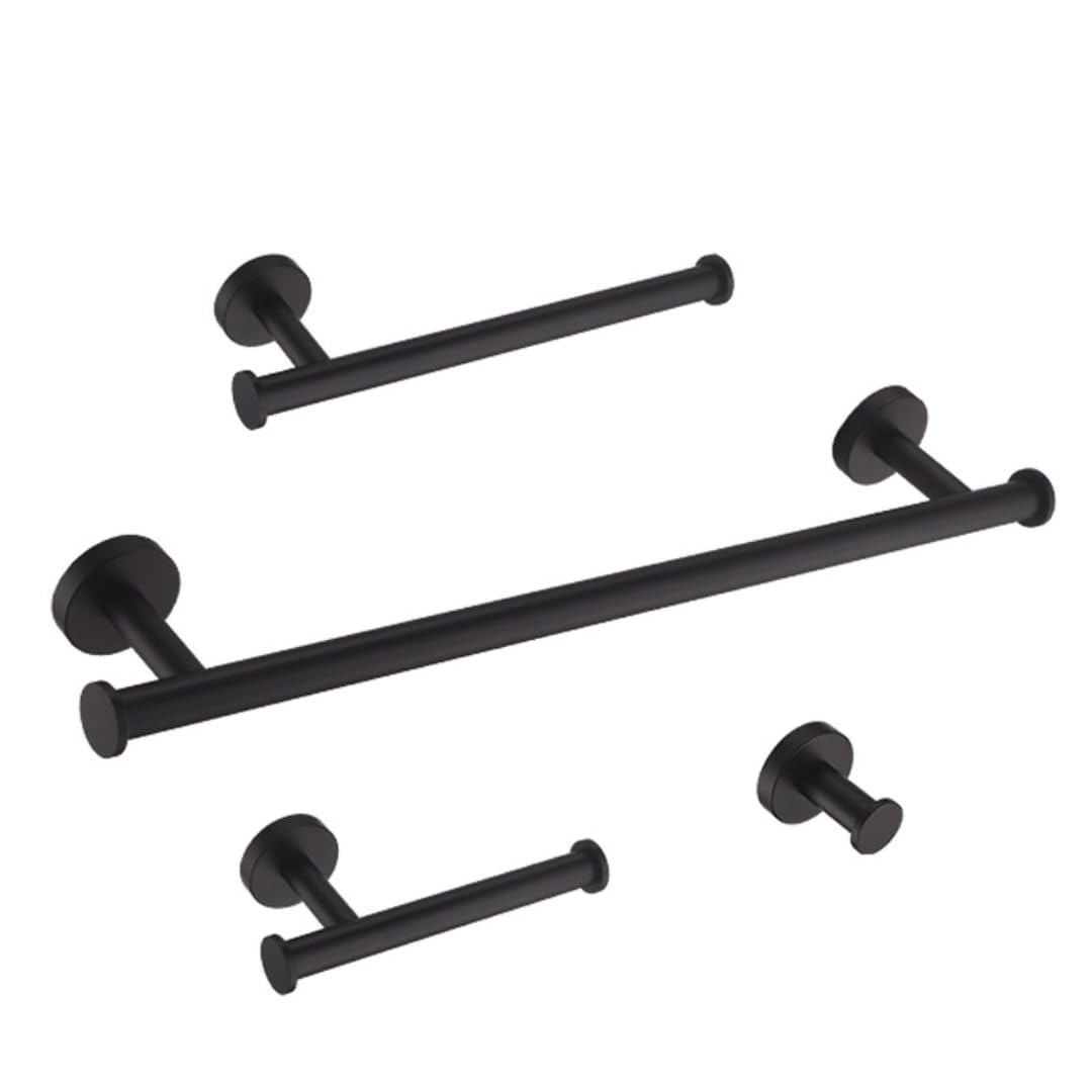 Porte-serviettes mural acier inoxydable noir mat et tapis de bain : pack accessoires complet