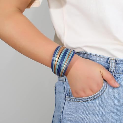 Image of Fesciory Leather Wrap Bracelets for Women, Boho Leopard Multi-Layer Crystal Beads Cuff Bracelet Jewelry