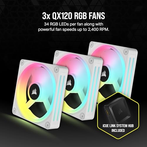 CORSAIR Hydro X Series iCUE LINK XH405i Kit de Watercooling Personnalisé – Waterblock pour Processeur XC7 ELITE – Pompe/Réservoir D5 XD5 ELITE – 3 Ventilateurs RGB QX120 – Blanc