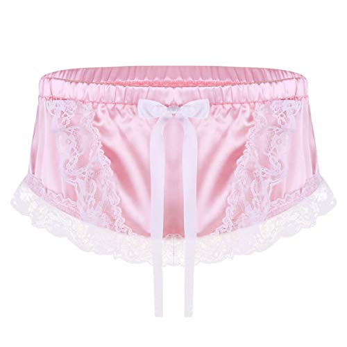 Yijian Hommes Sissy Panties Satin sous-vêtements Dentelle Lingerie Soft Shows Floral Slip Mignon Bowknot Steillants (Color : Pink, Size : L) Cover