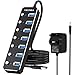 USB 3.0 Hub Powered, VKUSRA Aluminum 7 USB Port SuperSpeed USB Data Hub with 5V3A Power Adapter and Individual On/Off Switch for Surface Pro, Windows, PC Laptop, Desktop, NoteBook and More