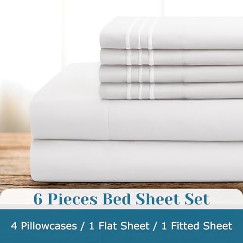 BYSURE 6 Pieces Bed Sheets Set with Pockets on Side(Full, White) - image 4