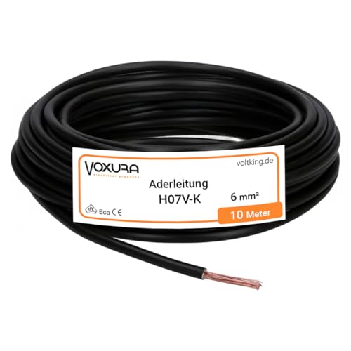 H07V-K 6 mm² schwarz 10 Meter Aderleitung flexibel Verdrahtungsleitung Einzelader Litze PVC 6mm2