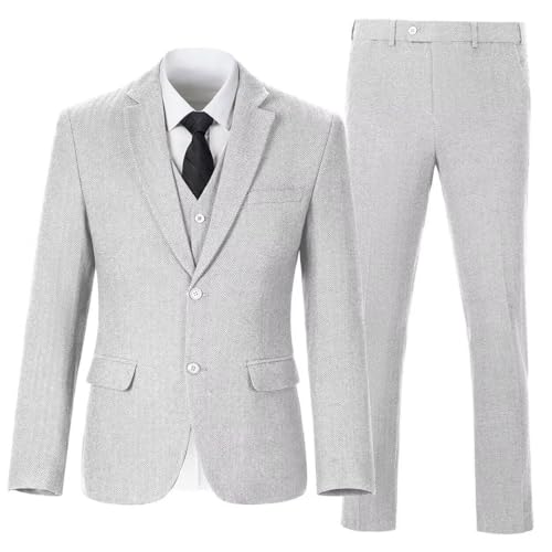 Retro Tweed Brown Men Suit 3 Piece Herringbone Slim Fit Suits Wedding Tuxedos Set Prom Jacket Blazers Vest PantsALV064