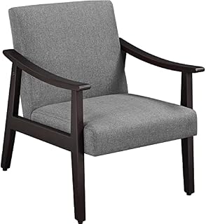 Yaheetech Armchair Sofa Accent Linen Chair Retro Lounge Chair with Rubber Wood Legs Comfy Seat/Backlrest for Modern Living Room Bedroom Dining Room Office Reception Balcony, Dark Gray