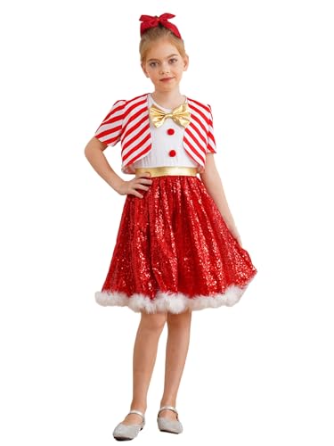 Robe Noël fille et manteau rayé pour la photo de famille au pied du sapin