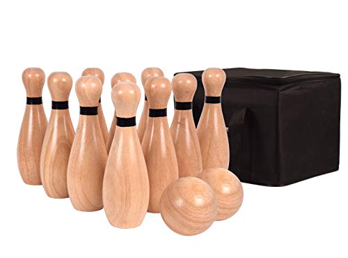 Ni-Rou Outdoor Giant Lawn Bowling Games Wooden Lawn Set Fun Sports Games Outside Or Indoor For Family Adults And Kids Backyard Skittles Carrying Bag With 10 Pins And 2 Balls #TOP6