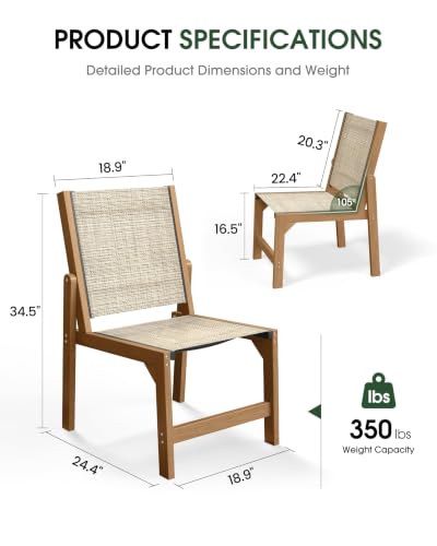 Image of Patio Stackable Chair, HDPE Armless Outdoor Dining Chairs with Wide Seat, All-Weather Textilene Oversized Porch Chair for Garden, Poolside, Backyard, Deck | Teak