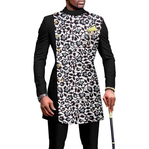 African Suits for Men Single Breasted Printed Blazer and Pants 2 Piece Set Dashiki Outfits Ankara Attire