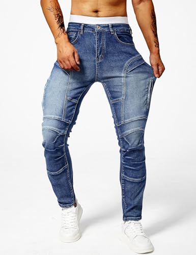 Men's Skinny Stretch Washed Denim Hip-Hop Motorcycle Biker Jeans Pants2