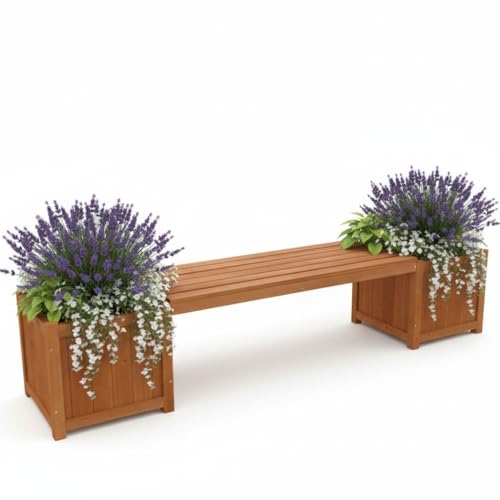 Melko Tuinbank met bloembak, 180 x 40 x 40 cm, houten tuinbank, zitbank, parkbank met plantenbak