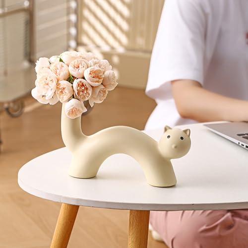 Vase en céramique chat pour fleurs et bourgeons de bureau - 3