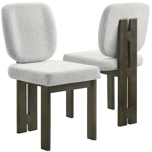 CIMOTA Chenille Dining Chairs Set of 2, Modern Upholstered Side Chairs with Walnut Wooden Frame and Contoured Backrest, Mid-Century Inspired Accent Chairs for Dining Room, Green