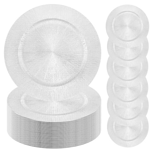 Charger Plates Bulk 100Pcs, 13 Inch Round Charger Plates Pc Wedding Dinner Elegant Reusable for Table Setting Wedding Partys Event Tabletop Setting Decor (Silver)