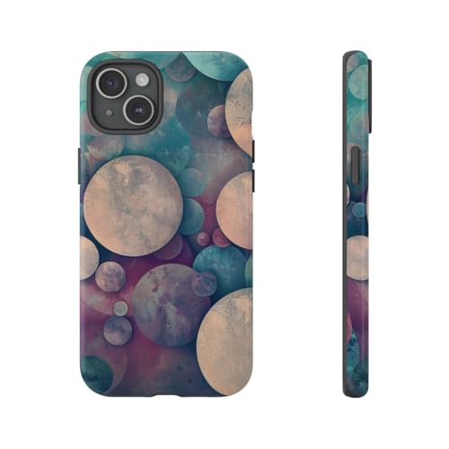 Coque iPhone 15 Plus rigide brillante motif cercles multicolores