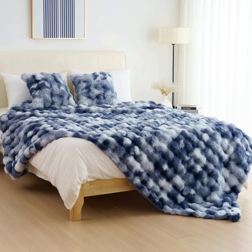 IKALIFE Manta de Pelo Suave - Manta de sofá Grandes Manta de Piel sintética de Conejo Manta de Pelo Largo Manta de Felpa de Lujo para Cama Invierno, Suave y Acogedora, 130 x 150 cm Azul