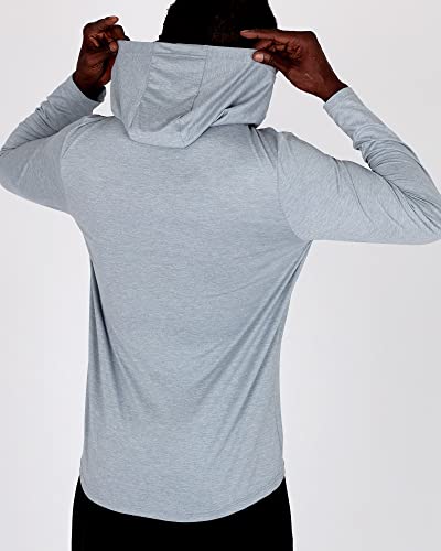 Alive Men's Shirt With Hood Performance Long Sleeve Hooded Tshirt Lightweight Top Exercise Fishing Outdoor Clothes (Small Glacier Hthr) #TOP1