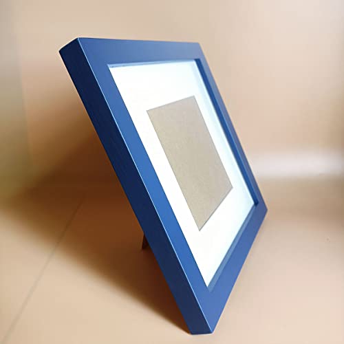 Image of 8x8 Picture Frames Blue Solid Wood Frame, Plastic Panel (Film Needs to be Removed) Table or Wall.Front Window Opening 7.5x7.5 inch.