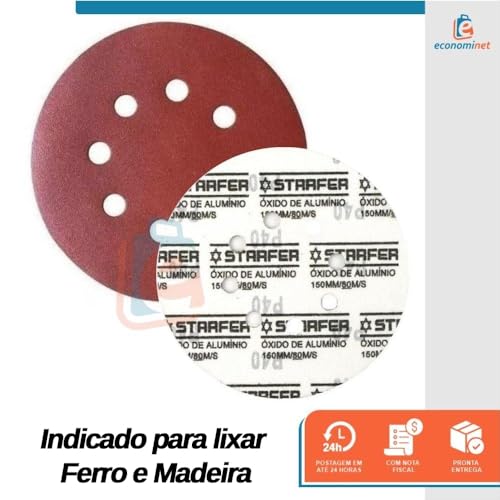 Kit 10 Disco de Lixa Fecho Aderente Pluma Vermelho 115mm Grão 220 - Starfer