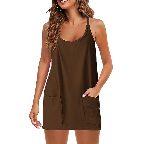 Vestido atlético feminino de verão sem mangas mini atlético alças finas vestido curto de tênis (F),