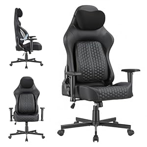 Devoko Gaming Stuhl mit 135° Verstellbarer Rückenlehne & 5-stufiger Lordosenstütze, 2D Armlehnen Ergonomischer Gamer Stuhl für Lange Gaming Sessions, bis 200 kg belastbar, Schwarz