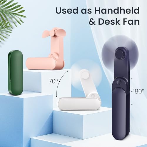 Handventilator Mini, 2 Stufen und 14 Stunden USB Ventilator mit Akku Aufladbar, Leise und Leistungsstark, Faltbarer Tischventilator, Tragbarer Ventilator für Reisen, Büro, Zuhause, Outdoor, Geschenke