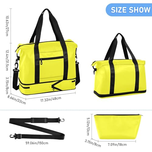 Fluorescent Yellow Duffel Bag Shoulder Weekender Overnight Bag with Adjustable Strap for Trip Foldable3