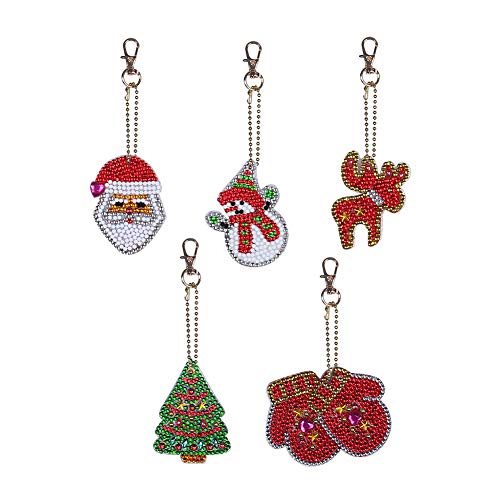 AchidistviQ 5Pcs DIY Diamond Painting Christmas Santa Elk Tree Key Chain Bag Hanging Pendant Christmas Diy Point Drill Key Ring Pendant