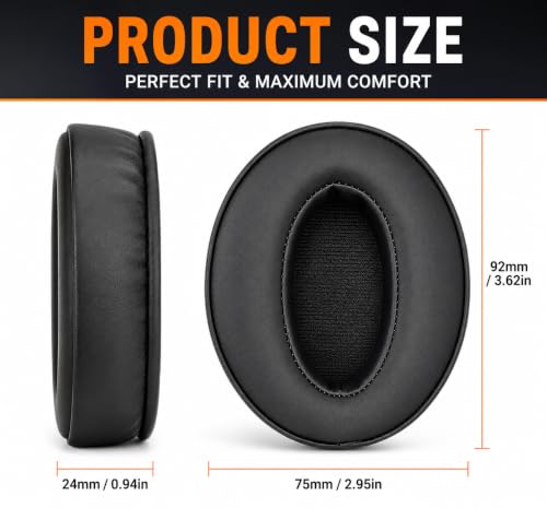 Image of MIZI Replacement Ear Pads for Sennheiser HD 4.50BT, HD 4.50BTNC, HD 4.50SE, HD 4.40BT, HD 4.30G, HD 4.20S, HD 450BT, HD 458BT, HD 400S, HD 350BT, HD300, Adapt 360 & Adapt 361 Ear Cushions - Black