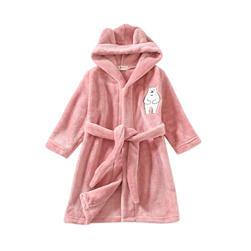 Toddler Baby Boys Girls Cartoon Bathrobes Bear Ear Flannel Hooded Robe Soft Plush Shawl Fleece Robes 1-8 Years