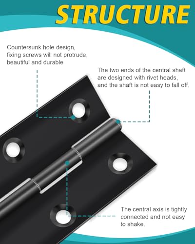 Miniatura 4 de Yeepeo 20 Bisagras De Acero Inoxidable Negro, 44 Mm X 31 Mm Para Puertas Interiores Externas, Puertas, Ventanas, Armarios, Cajones, Cajas 120 Tornillos