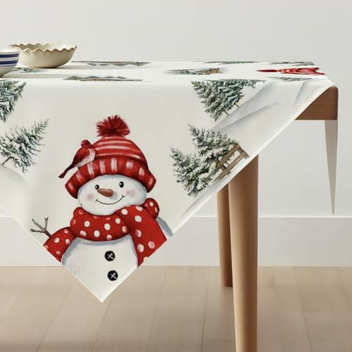 Avalune Tischdecke Weihnachten Rot Schneemann Mitteldecke Weihnachts...