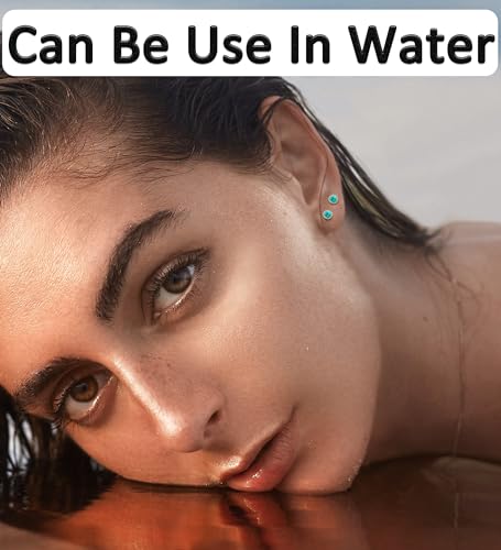 G23 Titanium Handmade Turquoise Stud Earrings for Sensitive Skin Hypoallergenic Women Flat Back Nap Earrings Studs 20G Screw Back Cartilage Stud Earrings Gold Light Blue4